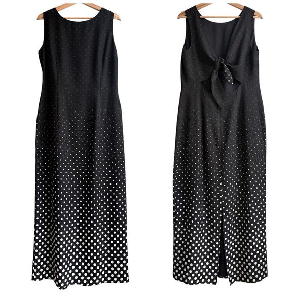 Maggy London Dresses & Skirts - Maggy London Black Cream Polka Dot Gradient Maxi Dress Cut out Tie Back 14